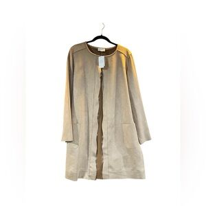 Carmen Marc Valvo  Trench Faux Leather with Lace Trim Open Front coa Sz L NWT